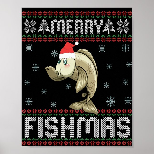 Affiche Merry Fishmas drôle Vilain Noël Sweat Poisson (Devant)