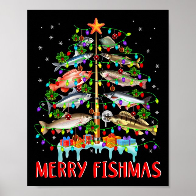 Affiche Merry Fishmas Funky Christmas Tree Lights Fish Fis (Devant)