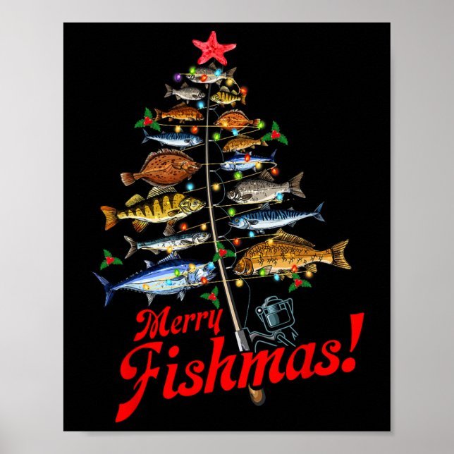 Affiche Merry Fishmas Funky Christmas Tree Lights Fish Fis (Devant)