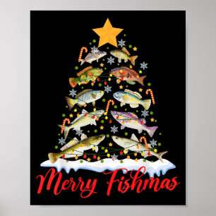 Affiche Merry Fishmas Funky Christmas Tree Lights Fish Fis