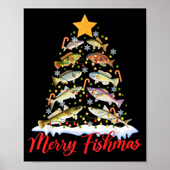Affiche Merry Fishmas Funky Christmas Tree Lights Fish Fis (Devant)