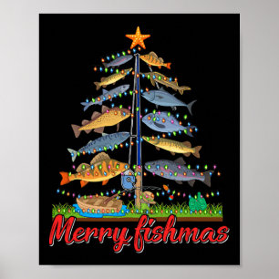 Affiche Merry Fishmas Funny Fisher Christmas Tree Fishing