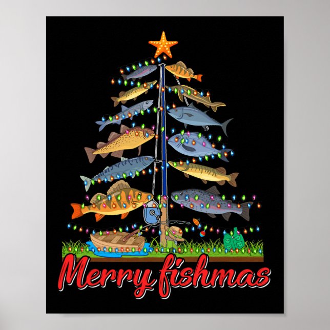 Affiche Merry Fishmas Funny Fisher Christmas Tree Fishing (Devant)