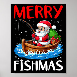 Affiche Merry Fishmas Funny Noël Père Noël Pêche