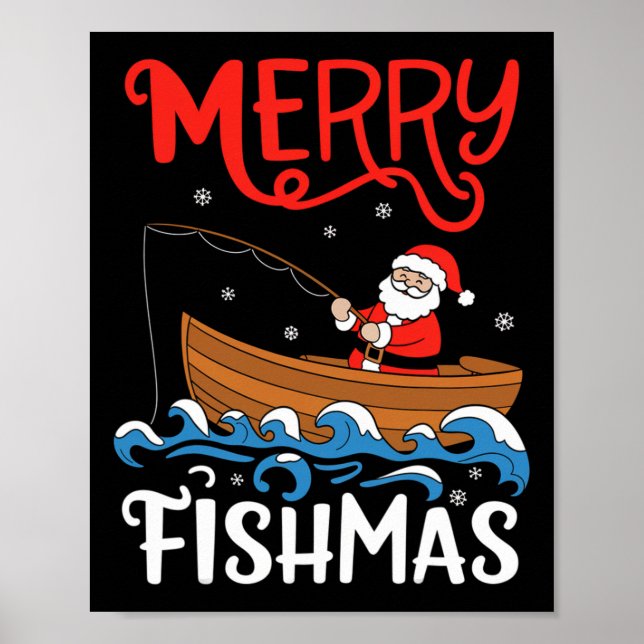 Affiche Merry Fishmas Funny Noël Père Noël Pêche (Devant)