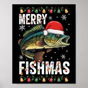 Affiche Merry Fishmas Funny Pêche de Noël Pajama Fishe