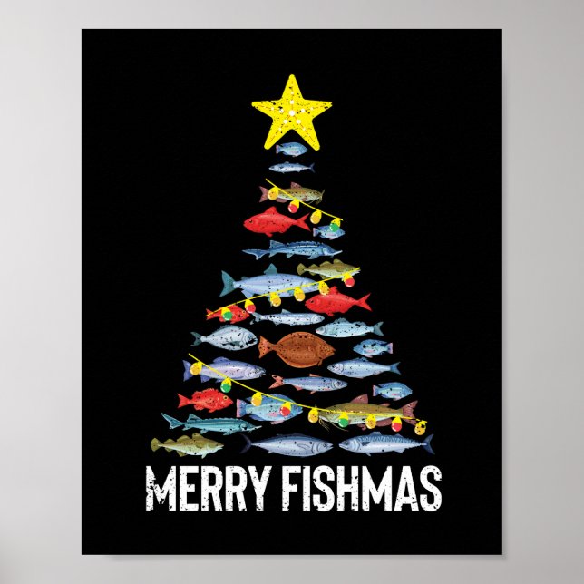 Affiche Merry Fishmas Funny Poisson Noël Pêche Noël (Devant)
