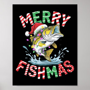 Affiche Merry Fishmas Père Noël Pêche Funny Pêcheur Christ
