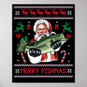 Affiche Merry Fishmas Père Noël Pêche laide Sweat de Noël