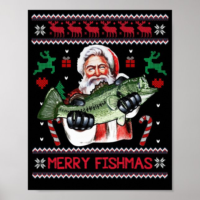 Affiche Merry Fishmas Père Noël Pêche laide Sweat de Noël (Devant)