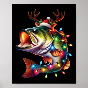 Affiche Merry Fishmas Père Noël Pêcheurs amoureux Drôle Pê