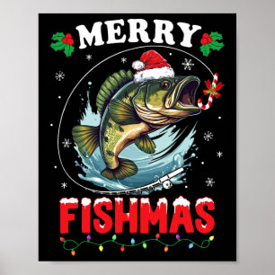 Affiche Merry Fishmas Poisson Drôle Pêche Noël Papa Hommes