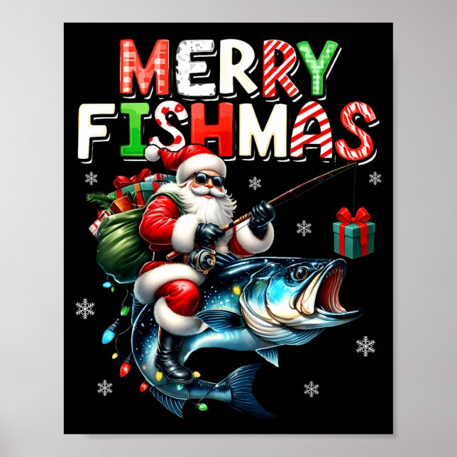 Affiche Merry Fishmas Santa Fishing Lovers Funny Fisherman (Devant)
