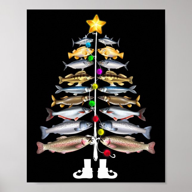 Affiche Merry Fishmas sapin de Noël Funny Pêche (Devant)