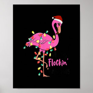 Affiche Merry Flocking Christmas Flamingo Pink In Santa Ha