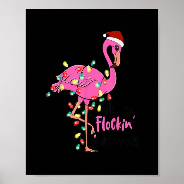Affiche Merry Flocking Christmas Flamingo Pink In Santa Ha (Devant)