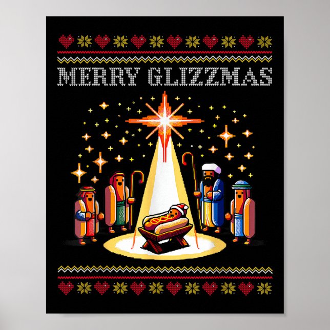Affiche Merry Glizzmas Tacky Funny Merry Christmas Hot Dog (Devant)