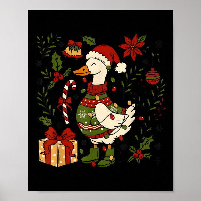 Affiche Merry Goosemas Christmas Lights Goose Duck Boho Fl (Devant)