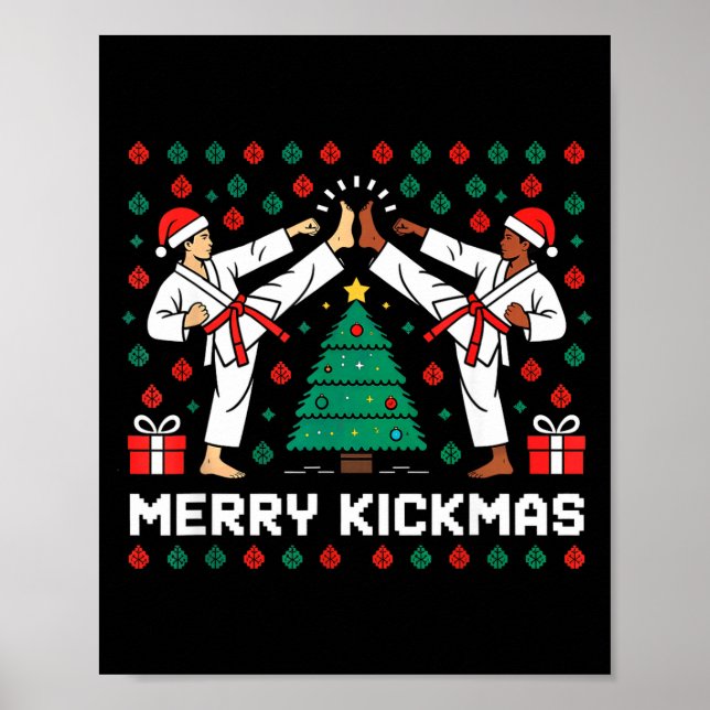 Affiche Merry Kickmas Funny Karate Jiu Jitsu Ugly Christma (Devant)