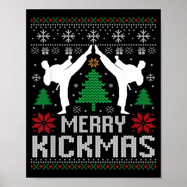 Affiche Merry Kickmas Karate Jiu Jitsu Ugly Christmas Xmas (Devant)