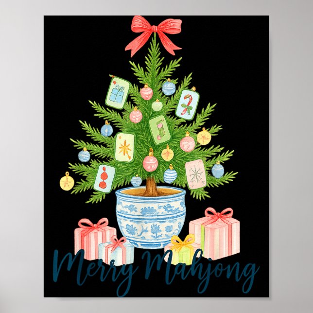 Affiche Merry Mahjong Christmas Tree Chinoiserie Holiday  (Devant)