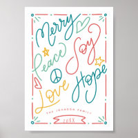 Merry Peace Joy Love Hope Handdrawn Bright Holiday