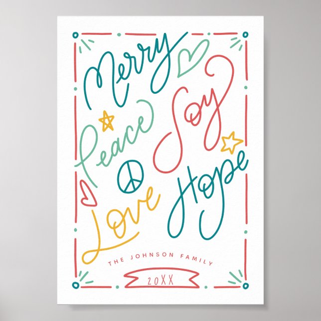 Affiche Merry Peace Joy Love Hope Handdrawn Bright Holiday (Devant)