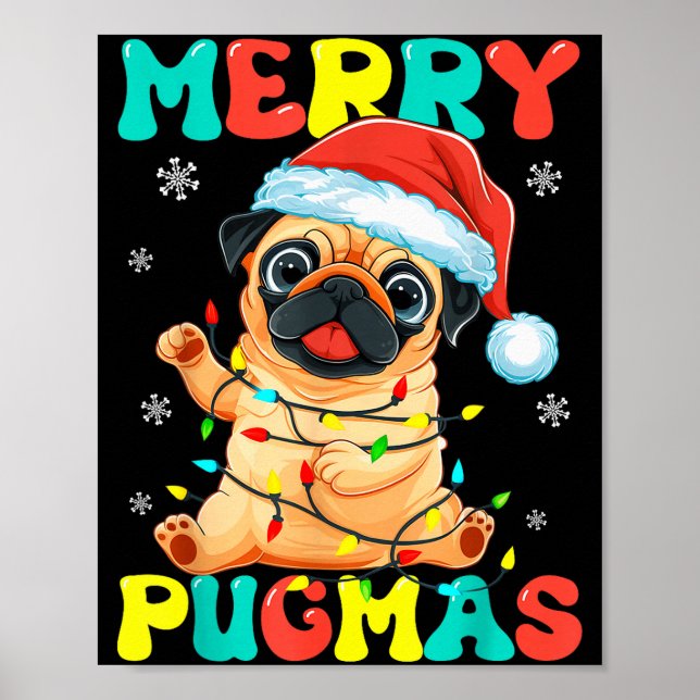 Affiche Merry Pugmas Pug Christmas Santa Pug Xmas Lights D (Devant)