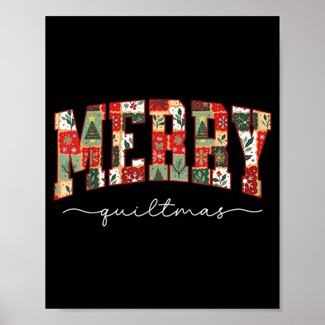 Affiche Merry Quiltmas Patchwork Quilters Knitting Sewing  (Devant)