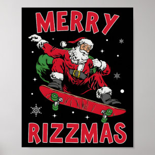 Affiche Merry Rizz Mas Enfants Funny Santa Clause Skate Bo