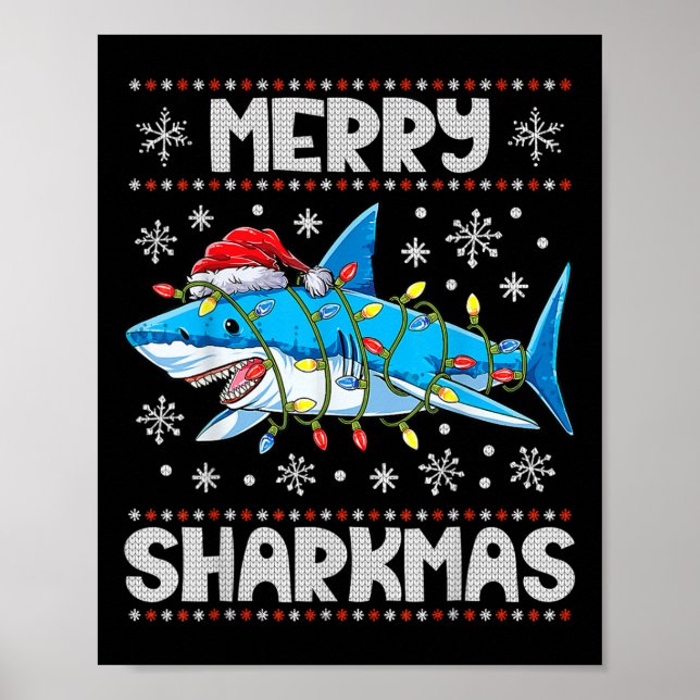 Affiche Merry Sharkmas Sharkmas Père Noël laids lumières d (Devant)