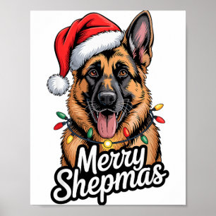 Affiche Merry Shepmas Berger Allemand Lumières de Noël Hum