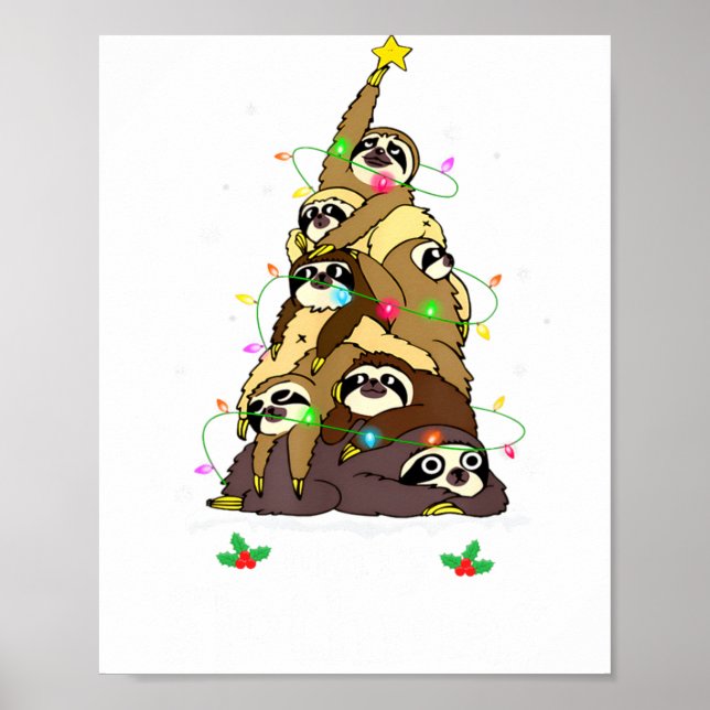 Affiche Merry Slothmas Cute Xmas Sloth Santa Hat Christmas (Devant)