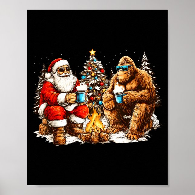 Affiche Merry Squatchmas Santa Bigfoot Campfire Mens Boys  (Devant)