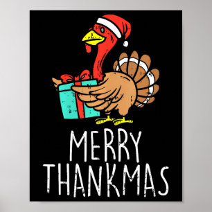 Affiche Merry Thankmas Santa Turkey Day Thanksgiving
