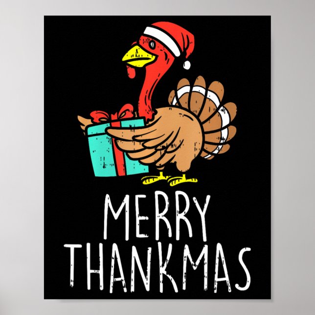 Affiche Merry Thankmas Santa Turkey Day Thanksgiving (Devant)