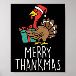 Affiche Merry Thankmas Santa Turkey Day Thanksgiving