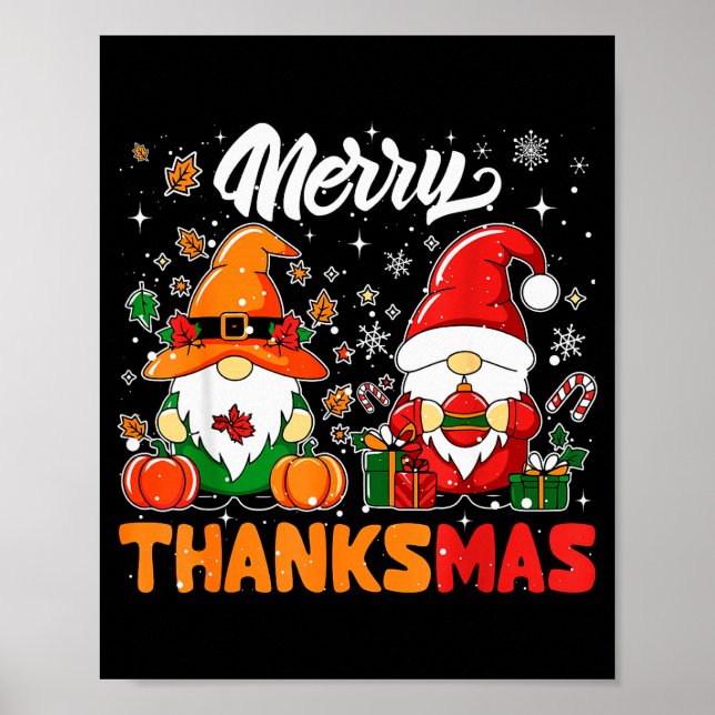 Affiche Merry Thanksmas Funny Fall Thanksgiving Santa Gnom (Devant)