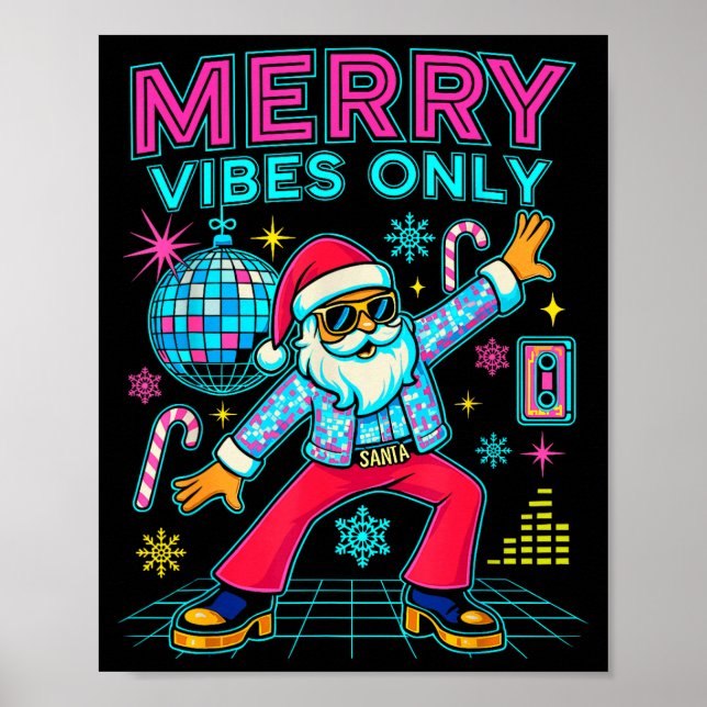 Affiche Merry Vibes Only Santa Christmas Disco Retro 70s 8 (Devant)