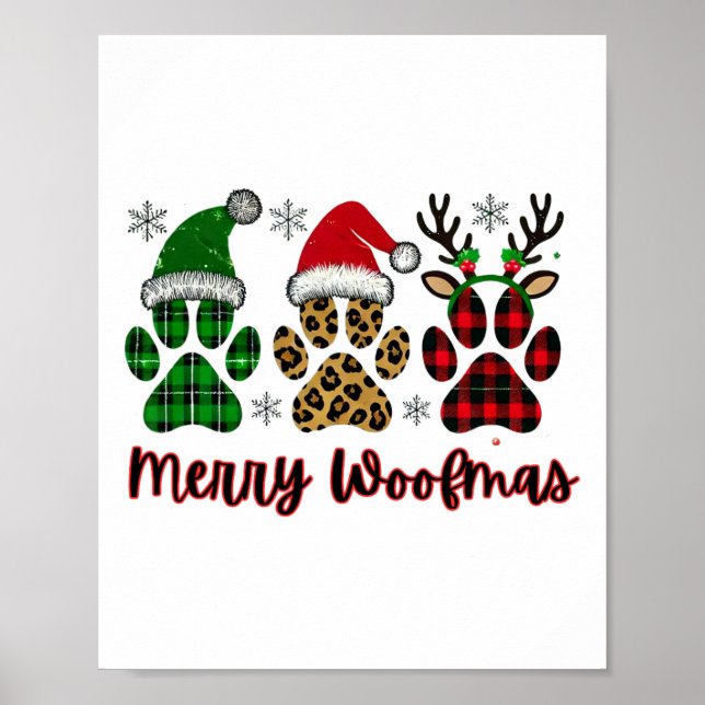 Affiche Merry Woofmas Chien Plaid Animal Empreinte de patt (Devant)