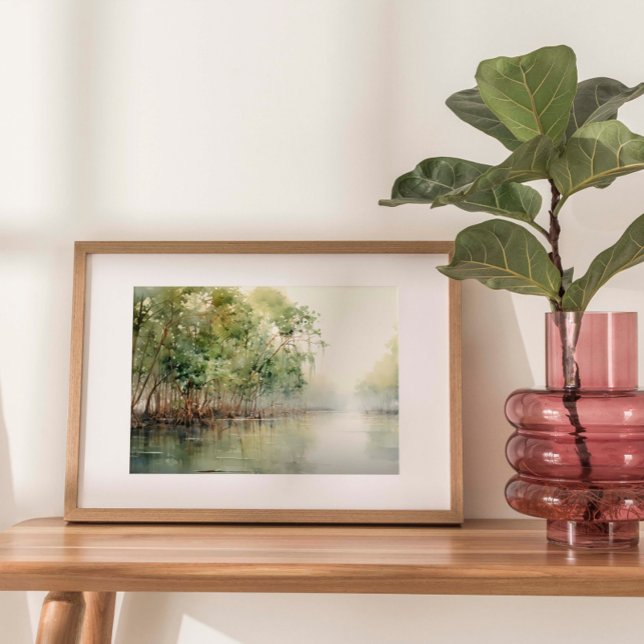 Affiche Merveille de la mangrove : aquarelle des mangroves (Watercolor print depicting the vibrant beauty of coastal mangroves, where lush greenery meets water.)
