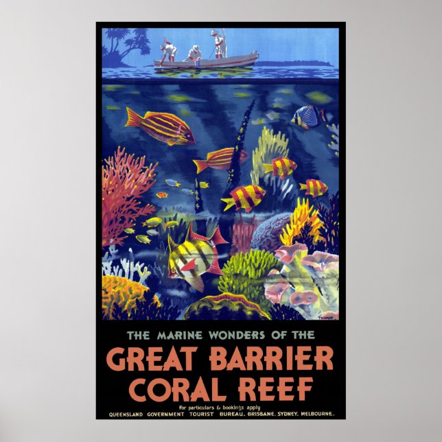 Affiche Merveilles maritimes vintages de la Grande Barrièr (Devant)