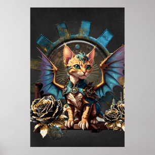 Affiche Merveilleux imaginaire steampunk chat.
