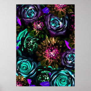 Affiche Merveilleux Monde Foncé Glamour Floral Fleurs