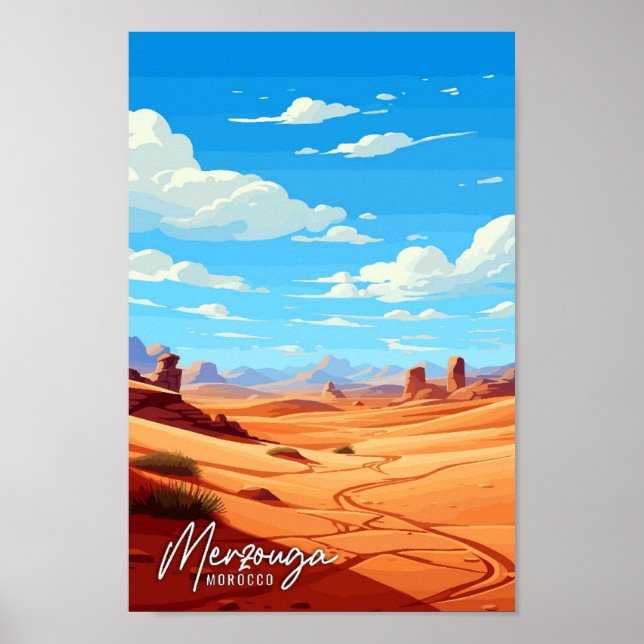 Affiche Merzouga Maroc Illustration de voyage artisanale (Devant)