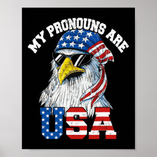 Affiche Mes pronoms sont aigle patriotique Usa drôle 4 jui