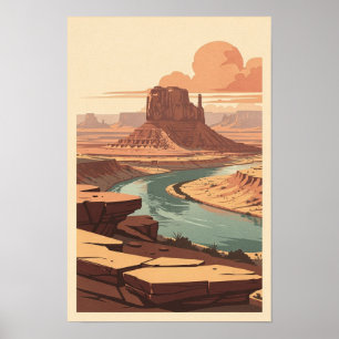 Affiche Mesa Rouge Rustique et Rivière Sinueuse Voyage Rét