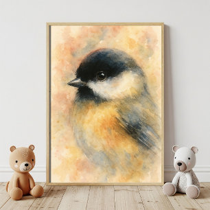 Affiche Mésange à l'aquarelle : Portrait de doux oiseau ch