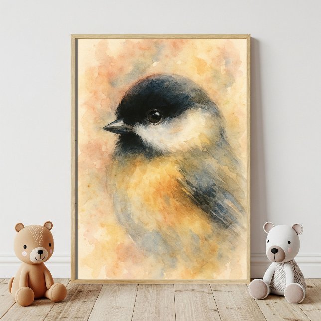 Affiche Mésange à l'aquarelle : Portrait de doux oiseau ch (Créateur téléchargé)