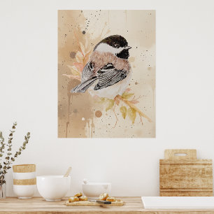 Affiche Mésange originale peinte à la main à l'aquarelle